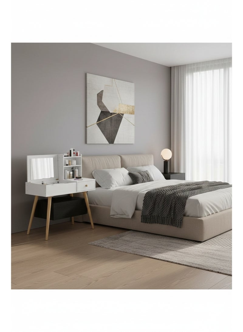 إكسبرت طاولة زينة مزودة بمرآة وأدراج، طاولة مكياج بمساحة تخزين واسعة لأدوات الزينة، مقاس 80*40*111سم / لون أبيض - Image 5